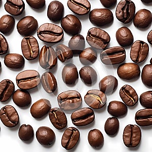 Aromatic Roasted Coffee Beans on White Background