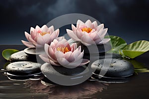 Aromatic Spa stones lotus. Generate Ai