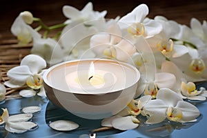 Aromatic Spa white candle water. Generate AI