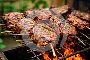 aromatic spices on lamb chops, grilling outdoors