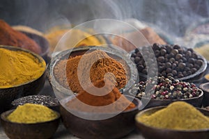 Aromatic spices, smoke and Still Life background
