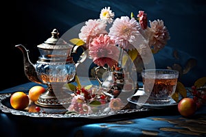 Aromatic Stilllife flower tea. Generate Ai