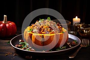 Aromatic Stuffed pumpkin with musk flavor dish. Generate ai