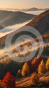 An aromatic sunrise: a cup of coffee against the backdrop of autumn mountains