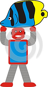 Aron Robot and The Fish Standing Model A1 Blue Red Gray photo