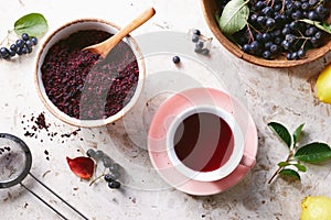 Aronia berry tea  in a cup photo