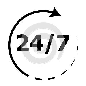 Around the clock 24h. Rotation arrow icon