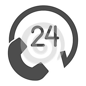 Around the clock solid icon. Customer support center, phone and number symbol, glyph style pictogram on white background