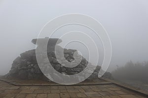 Around Shipka peak in the misty weather of May high on the mountain peak May 2017