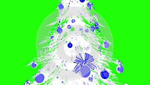 Around the White Christmas Tree Blue Balls Green Screen 3D Rendering Animation