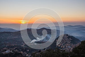 Arpino at sunset, as seen from Acropolis of Civitavecchia di Arpino, Italy