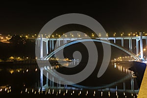 Arrabida bridge and lights on Douro river photo