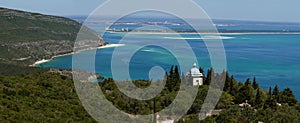 Arrabida mountains and beaches against the blue ocean