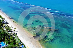 Arraial d`Ajuda, Bahia, Brazil: Aerial view of a beautiful beach with two colors of water.