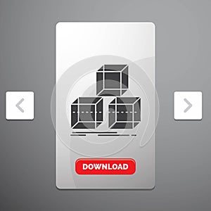 Arrange, design, stack, 3d, box Glyph Icon in Carousal Pagination Slider Design & Red Download Button