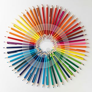 Arranged in a circular pattern on a white surface forming a vivid