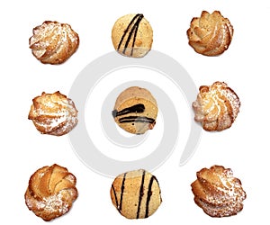 Arranged cookies, isolated on a white background