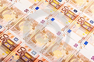 Arranged euro banknotes