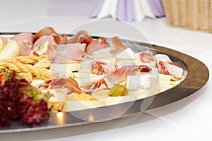 Arranged meat and chees products photo
