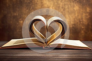 Arrangement of book pages in the shape of a heart, symbolizing the love and passion of book lovers for literature and reading.