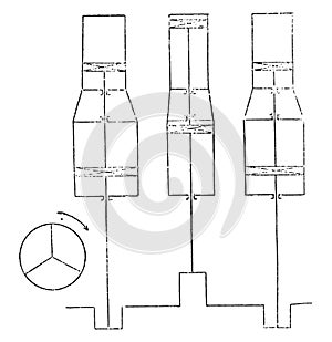 Arrangement of cylinders and cranks of the Champagne machines, vintage engraving photo