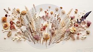 arrangement dried flowers flatlay