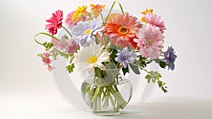 arrangement flowers in vase on white