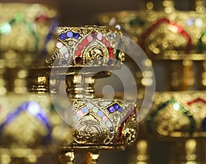 An Arrangement of Golden Bejeweled Bowls, Chiang Mai, Thailand