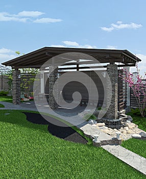 Arrangement patio living space, 3d render