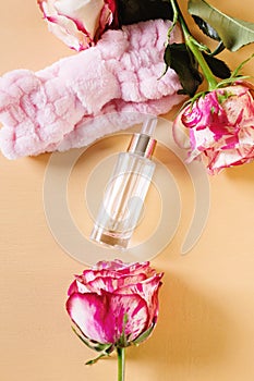 Arrangement of rose flowers and beauty treatment