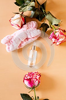 Arrangement of rose flowers and beauty treatment