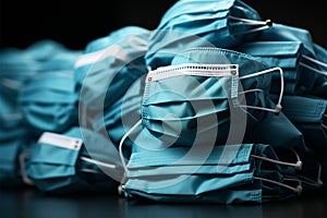 Arrangement of surgical masks and KN95 on steel surface, symbolizing hygiene precautions