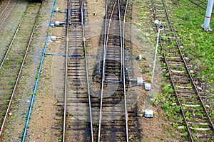 Connecting railway rails and sleepers in the summer outdoors