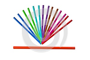 arrangment of colorful pencil on white backgroun isolate