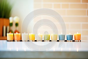 array of aromatherapy candles aligned in a row