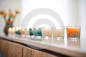 array of aromatherapy candles aligned in a row