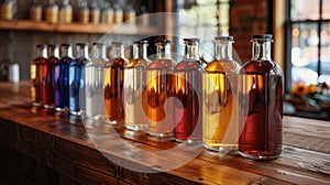 Array of Bottles Filled With Various Colored Liquids