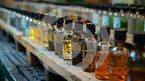Array of Bottles Filled With Various Liquids