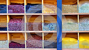 Array colorful rices and beans