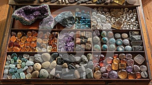 An array of colorful stones and crystals used in Reiki to balance and align the bodys energy centers photo