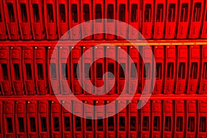 Array of data storage hard drives in internet data center