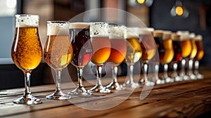Array of different types of beer in glasses