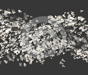 Array with dynamic emitted particles. Abstract background. Bokeh effect. Motion vector illustration