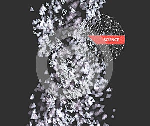 Array with dynamic emitted particles. Abstract background. Bokeh effect. Motion vector illustration