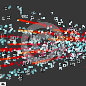 Array with Dynamic Emitted Particles. Abstract Dynamic Background. Bokeh Effect. Composition with Motion Effect.
