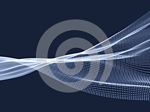 Array with Dynamic Emitted Particles. 3D Technology Style. Abstract Background. Vector Illustration