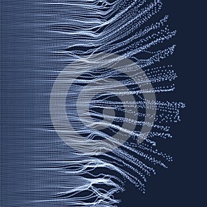 Array with Dynamic Emitted Particles. 3D Technology Style. A Glowing Grid. Abstract Background.