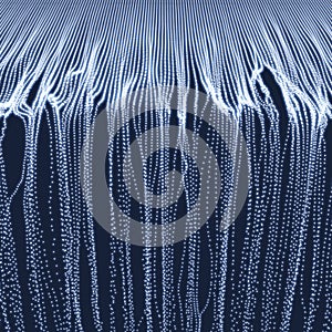 Array with Dynamic Emitted Particles. 3D Technology Style. A Glowing Grid. Abstract Background.