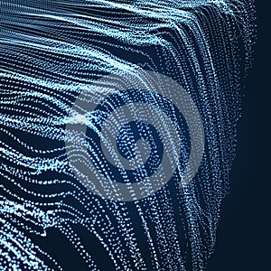 Array with Dynamic Emitted Particles. 3D Technology Style. A Glowing Grid. Abstract Background.