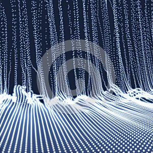 Array with Dynamic Emitted Particles. 3D Technology Style. A Glowing Grid. Abstract Background.